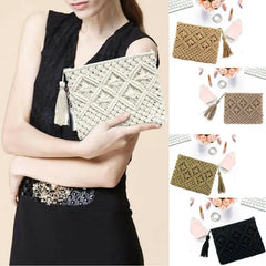 Women's Tassel Clutch Bag Portable Rope Weaving Bag