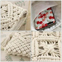 Women's Tassel Clutch Bag Portable Rope Weaving Bag
