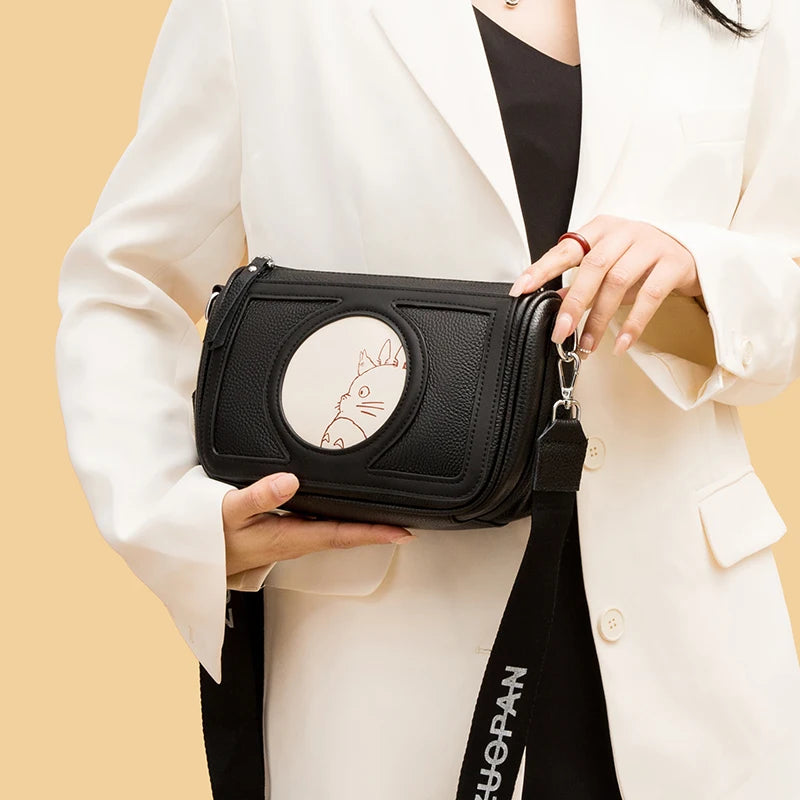 Women's Totoro Cartoon Leather Shoulder Bag Retro Handbag