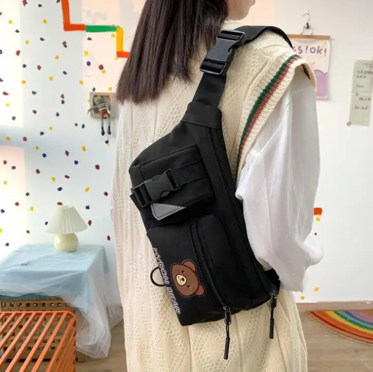 Women's Cartoon Canvas Chest Bag Student Shoulder Bag