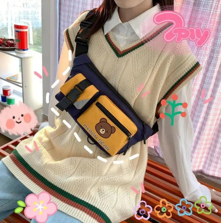 Women's Cartoon Canvas Chest Bag Student Shoulder Bag