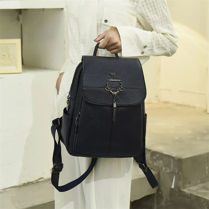 Vintage Deer Head Tassel Backpack High Capacity Girls School Bags
