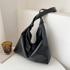 Women's Soft PU Shoulder Bag Solid Bucket Bag Large Capacity Tote