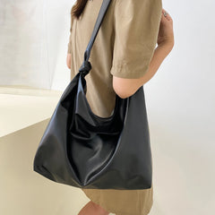Women's Soft PU Shoulder Bag Solid Bucket Bag Large Capacity Tote