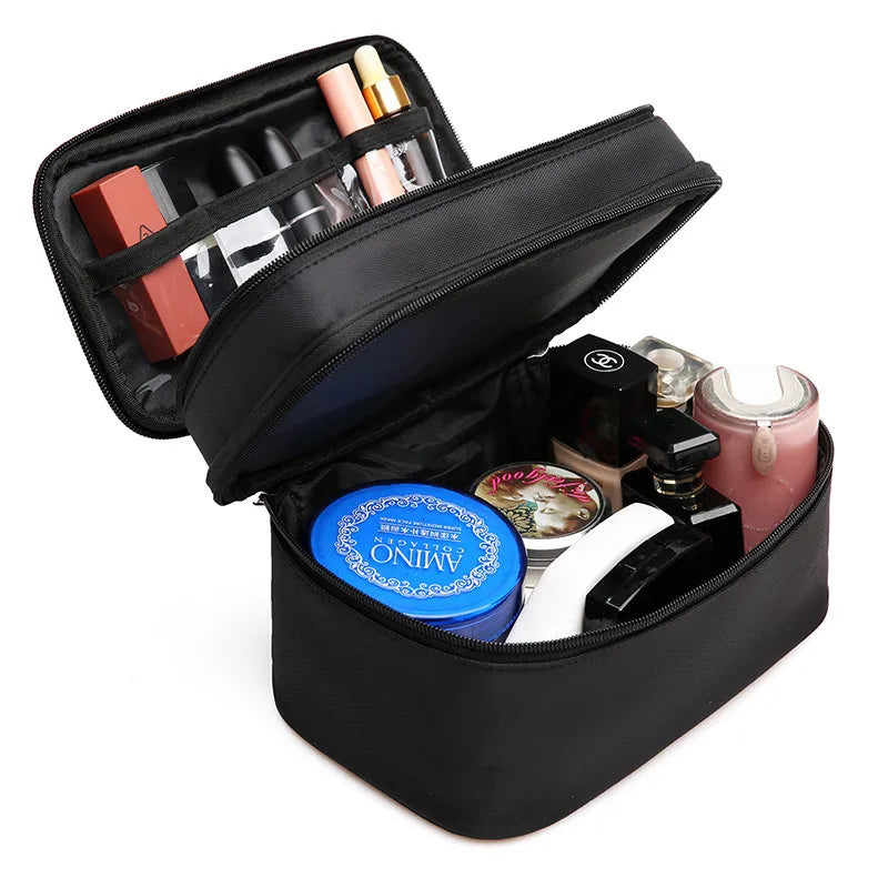 Women's Double Layer Cosmetic Bag Waterproof Makeup Case Travel Organizer