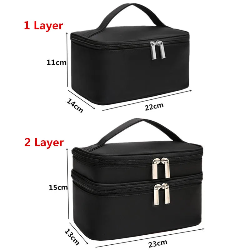 Women's Double Layer Cosmetic Bag Waterproof Makeup Case Travel Organizer