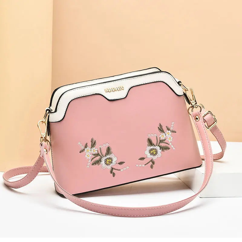 Embroidered Small Bag Soft Leather Shoulder Crossbody Bag