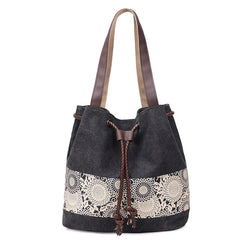 Printed Retro Canvas Shoulder Bag for Women