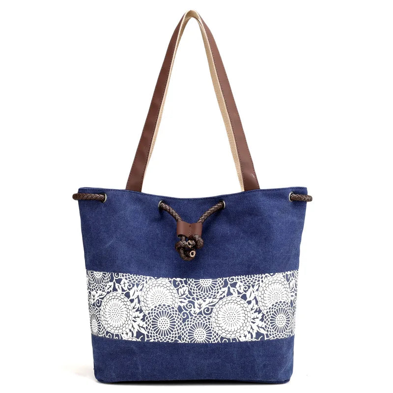Printed Retro Canvas Shoulder Bag for Women