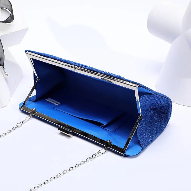 Women's Evening Bag Small Chain Wedding Sequin Clutch Bag Silver Shoulder Bag