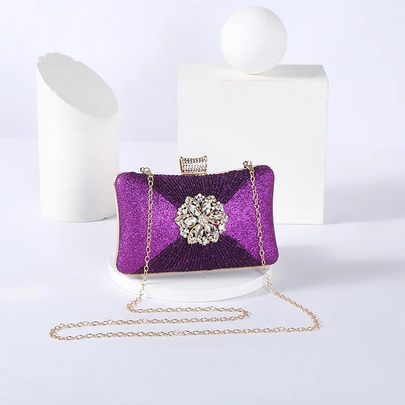 Apricot Crystal Evening Clutch Bag Party Purse Wedding Handbag