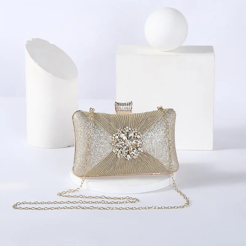 Apricot Crystal Evening Clutch Bag Party Purse Wedding Handbag