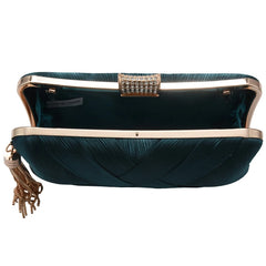 Women's Silk Satin Evening Clutch Bag with Tassel Pendant