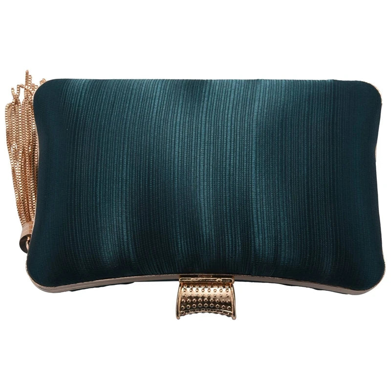 Women's Silk Satin Evening Clutch Bag with Tassel Pendant
