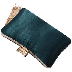 Women's Silk Satin Evening Clutch Bag with Tassel Pendant