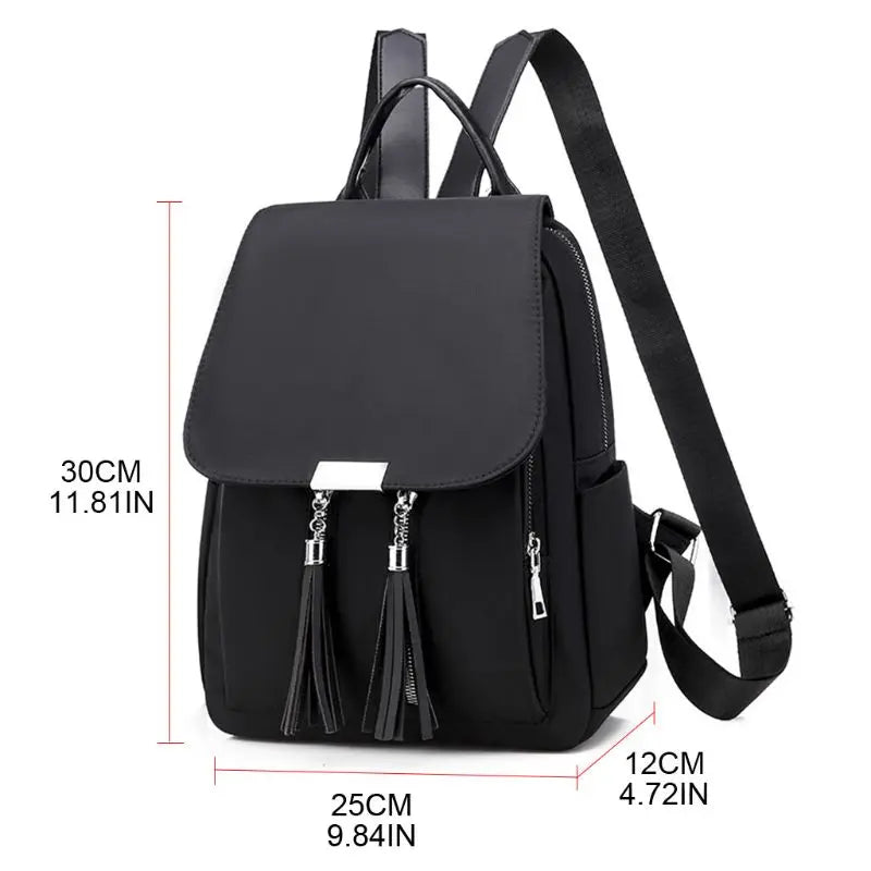 Women's Nylon Backpack Tassel Rucksack Shoulder Bag
