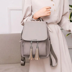 Women's Nylon Backpack Tassel School Bookbag Anti-theft Daypack