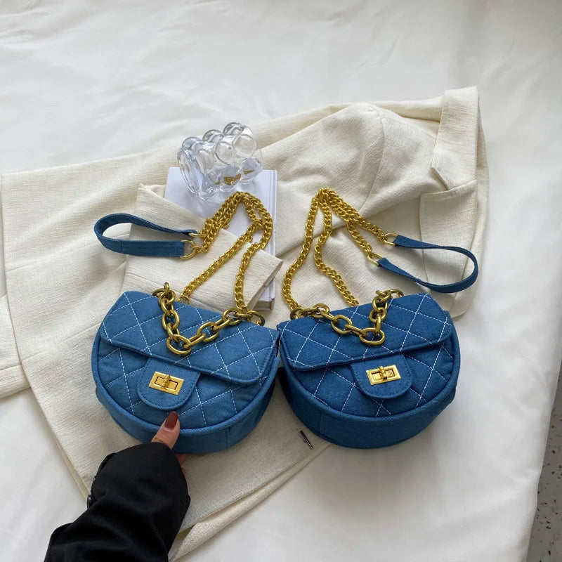 Denim Canvas Crossbody Bag Chain Handbag for Women