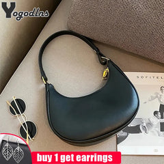 Women's Clutch Handbags Moon Solid PU Leather Underarm Shoulder Bag