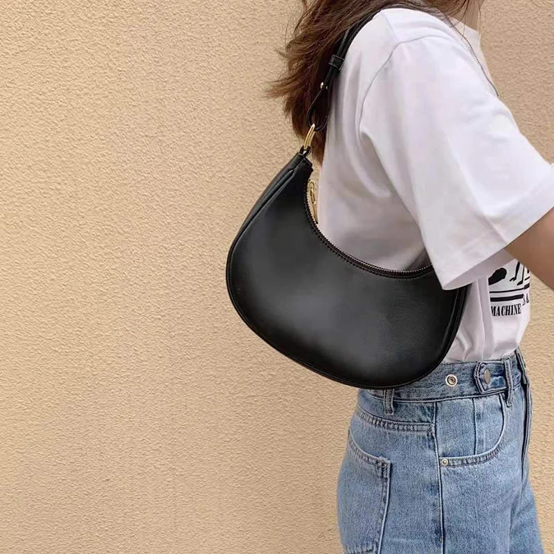 Women's Clutch Handbags Moon Solid PU Leather Underarm Shoulder Bag