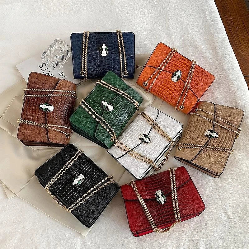 Crocodile Pattern Underarm Bag with Chain Shoulder Strap