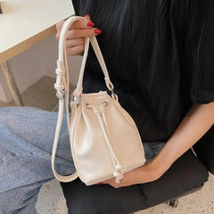 Women's Drawstring Bag Textured Shoulder Messenger Bag