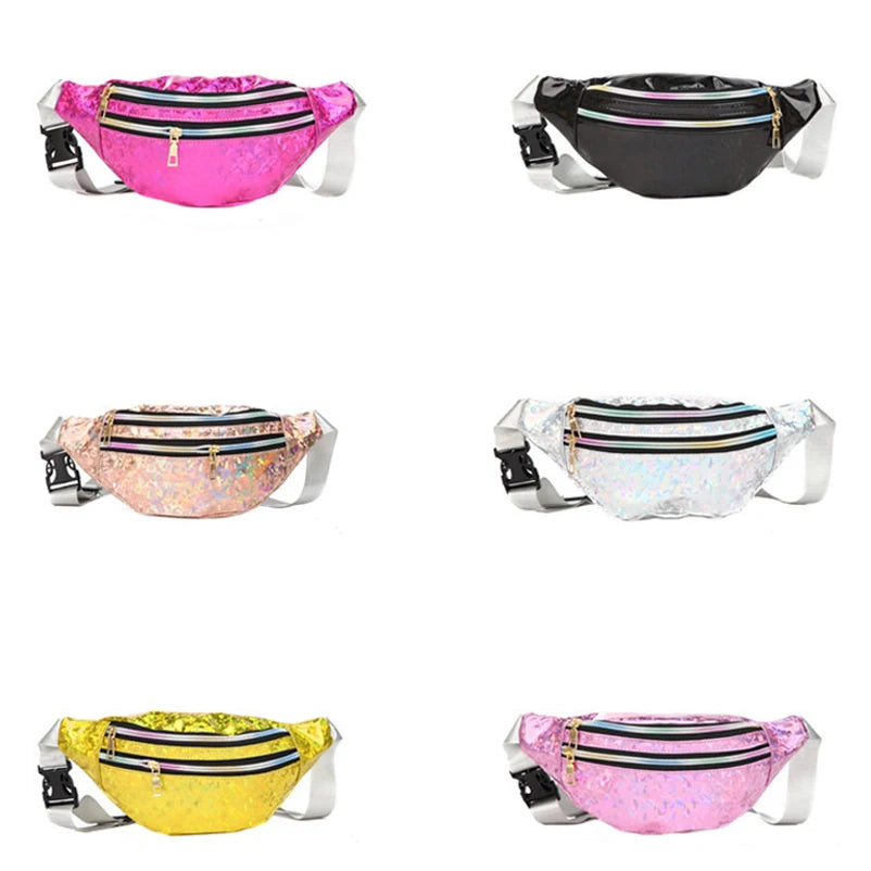 Women's Holographic Waist Bag Phone Wallet Silver Sequin Belt Bag