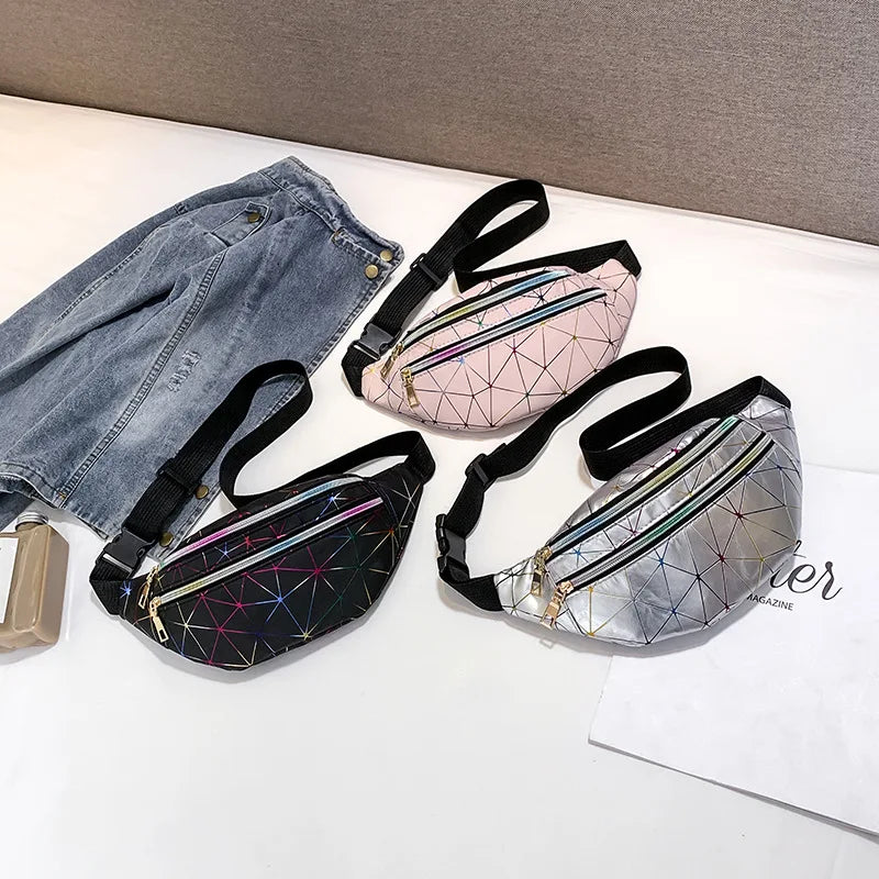 Geometric Holographic Waist Bag Phone Wallet Purse High PU Leather