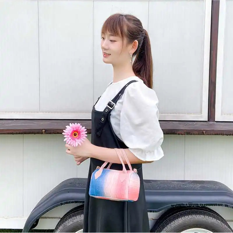 Women's PU Gradient Handbag Female Contrast Shoulder Messenger Bag