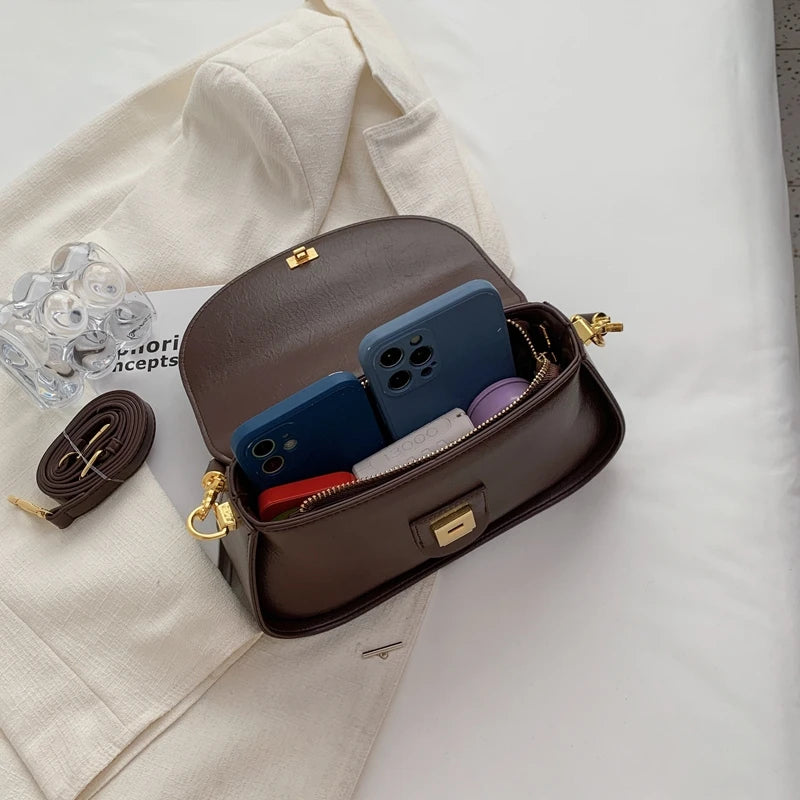 Women's leather shoulder bag solid-color crossbody bag