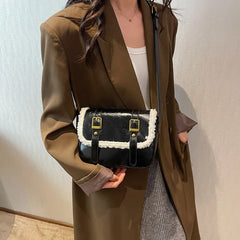 Women's One Shoulder Messenger Bag Retro Texture Ladies Bag Plush Handbag