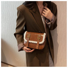Women's One Shoulder Messenger Bag Retro Texture Ladies Bag Plush Handbag