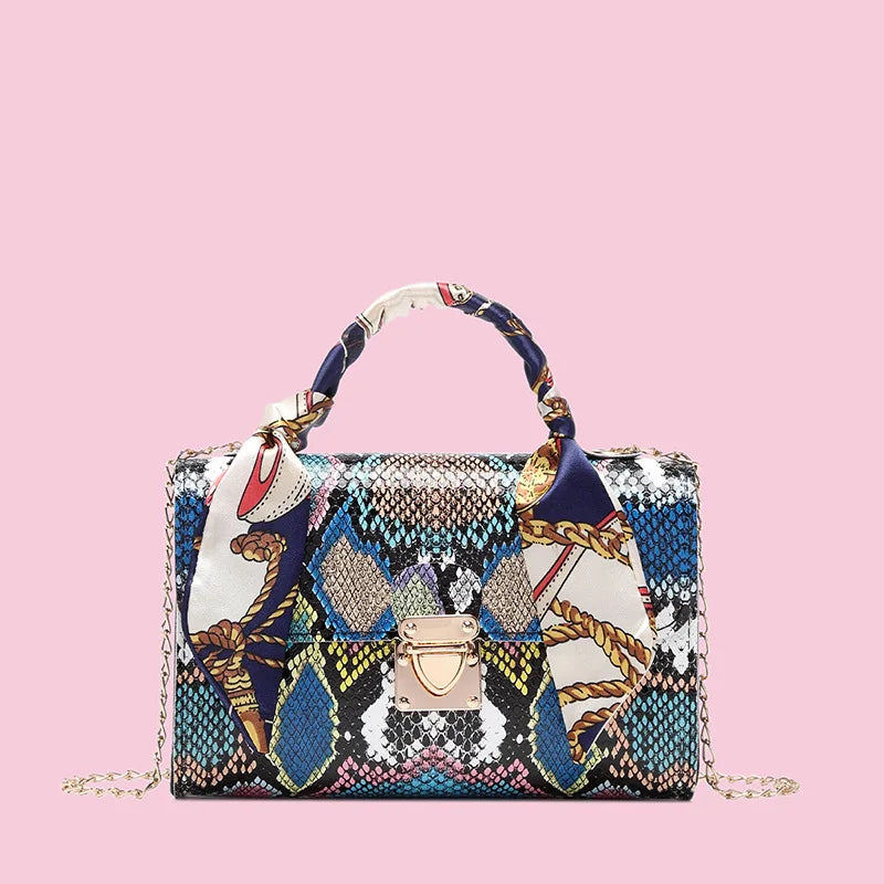 Women's Snake Skin Pattern Crossbody Bag - Small Handbag Side Purse