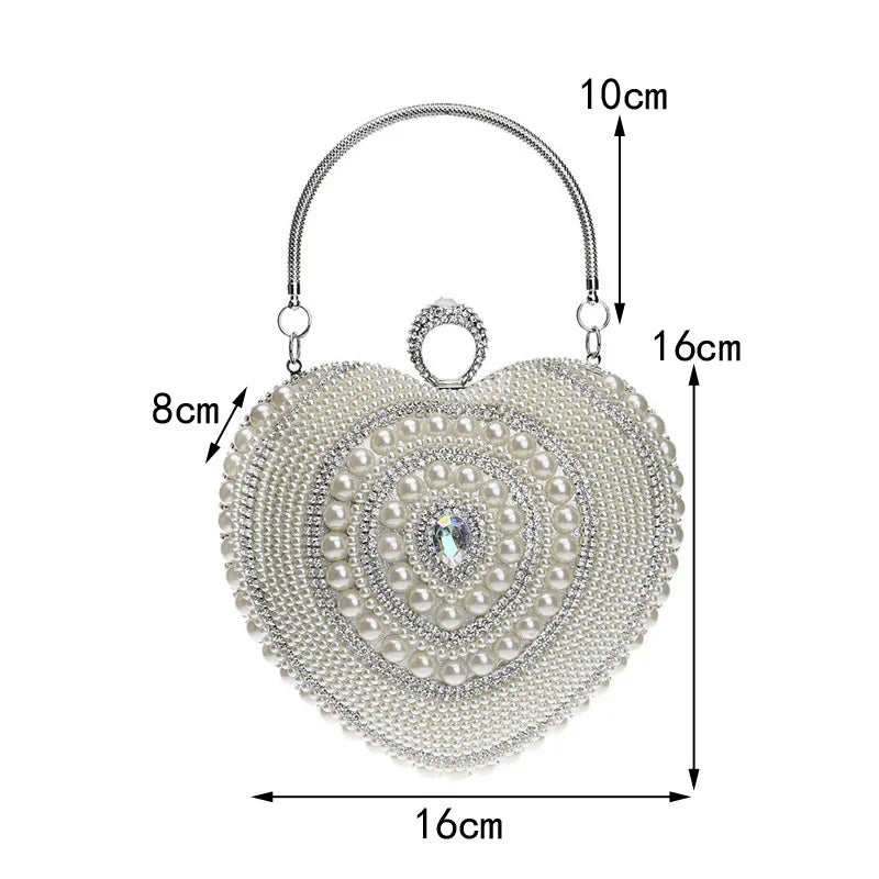 Sweet Heart Shaped Evening Clutch Beaded Purse Handbag