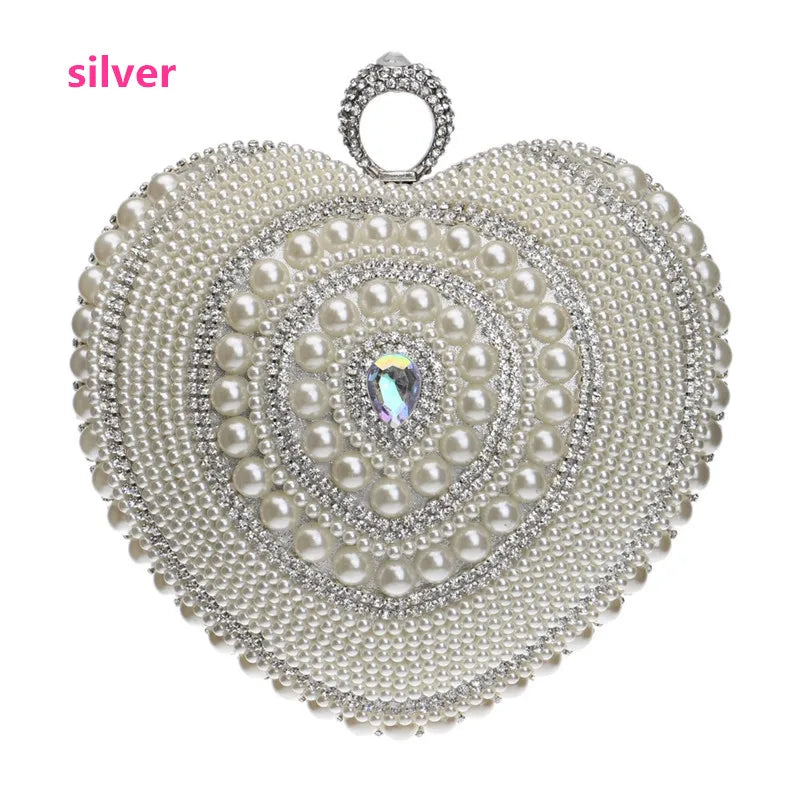 Sweet Heart Shaped Evening Clutch Beaded Purse Handbag