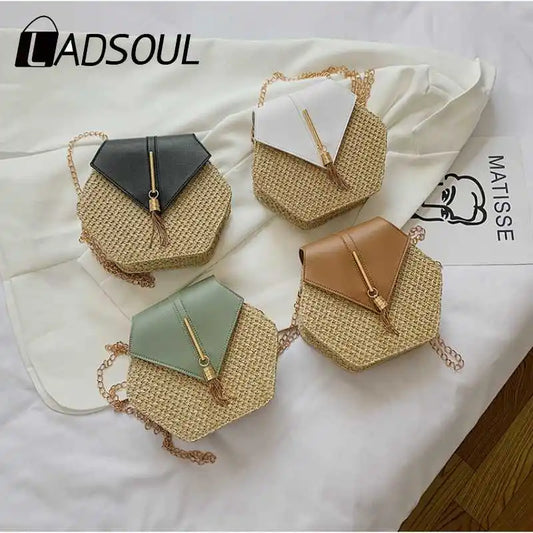 Women's Straw Tassel Shoulder Messenger Beach Bag