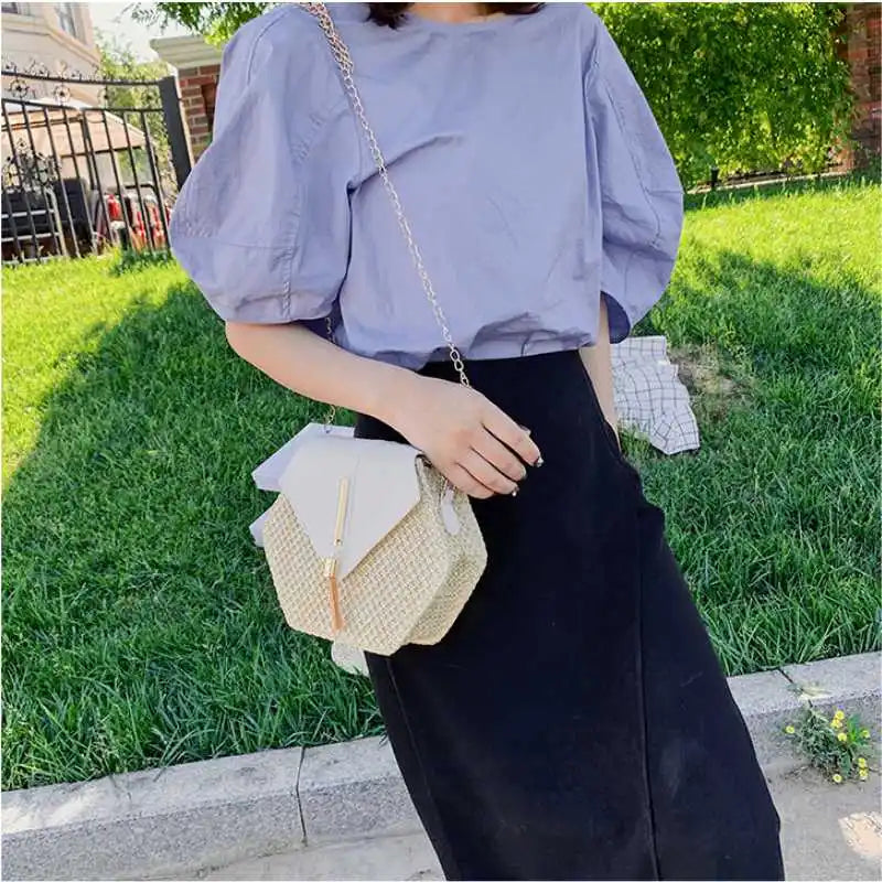 Women's Straw Tassel Shoulder Messenger Beach Bag
