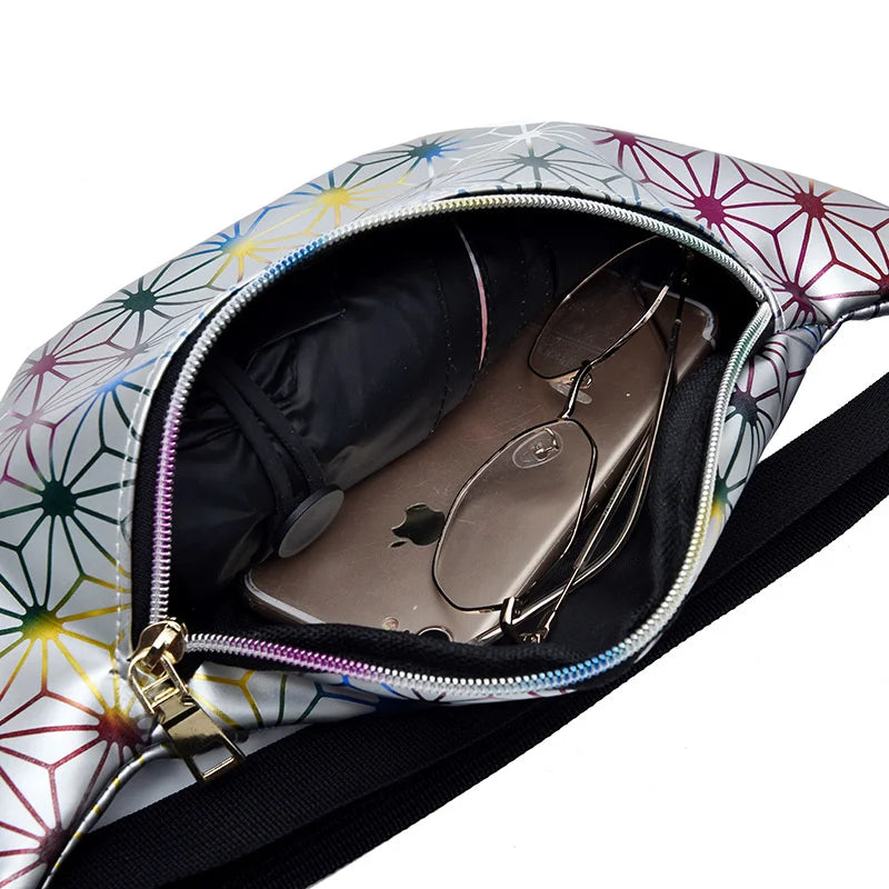 Personalized Roll PU Leather Flashing Lattice Waist Bag