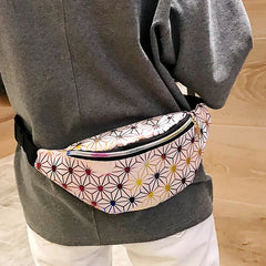 Personalized Roll PU Leather Flashing Lattice Waist Bag