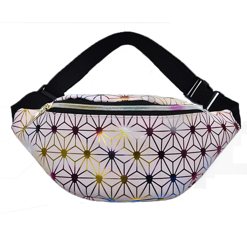 Personalized Roll PU Leather Flashing Lattice Waist Bag