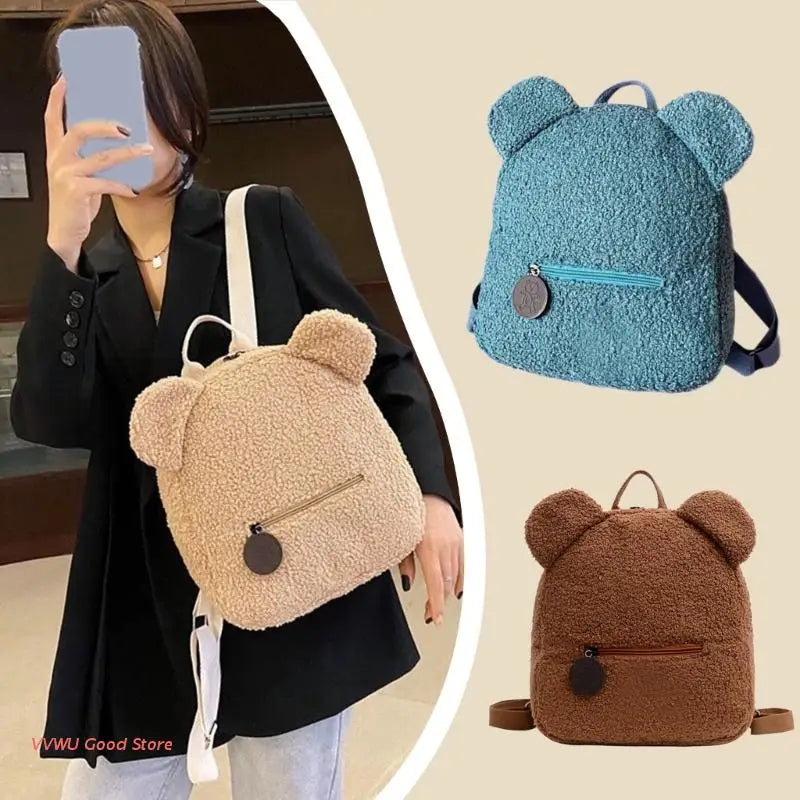 Women's Fleece Sherpa Bag Furry Backpack Plush Daypack