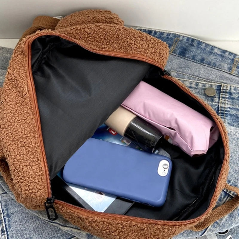 Women's Fleece Sherpa Backpack Cute Plush Daypack