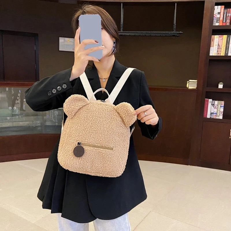Women's Fleece Sherpa Backpack Cute Plush Daypack