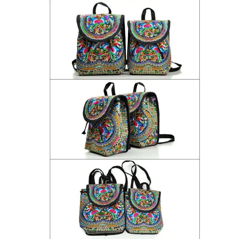Floral Embroidered Backpack Travel Shoulder Rucksack Gift