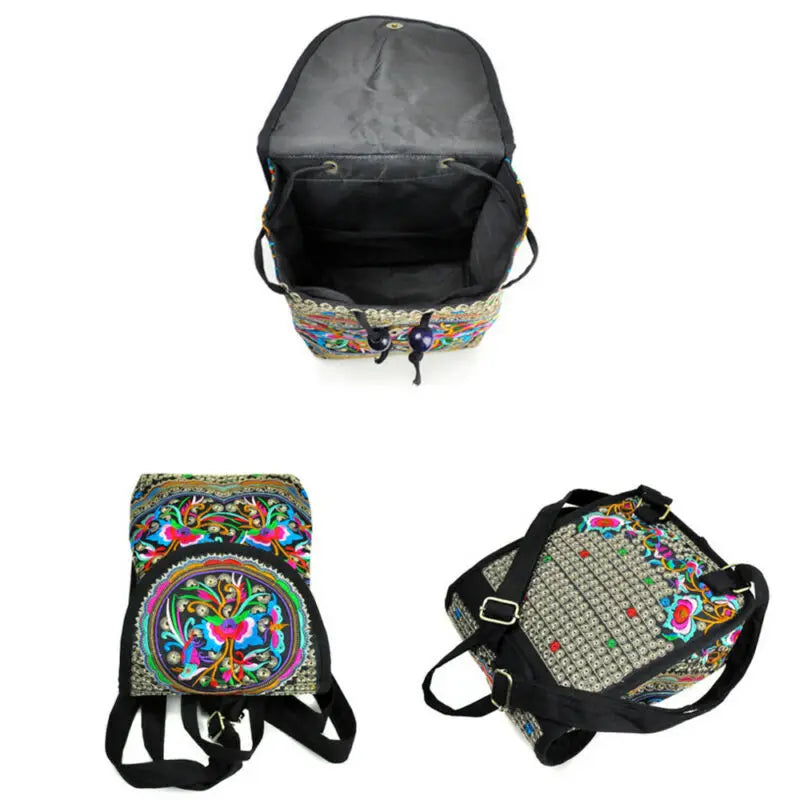 Floral Embroidered Backpack Travel Shoulder Rucksack Gift