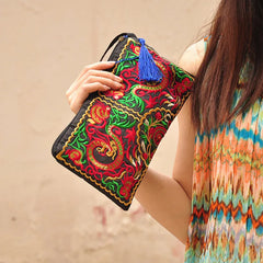 Women's Floral Embroidery Ethnic Style Handbag Cotton Large Capacity Clutch Bag