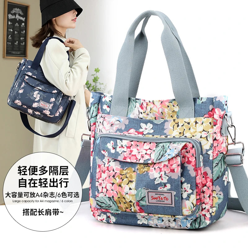Floral Shoulder Bag Large Capacity Waterproof Top-handle Travel Totebag