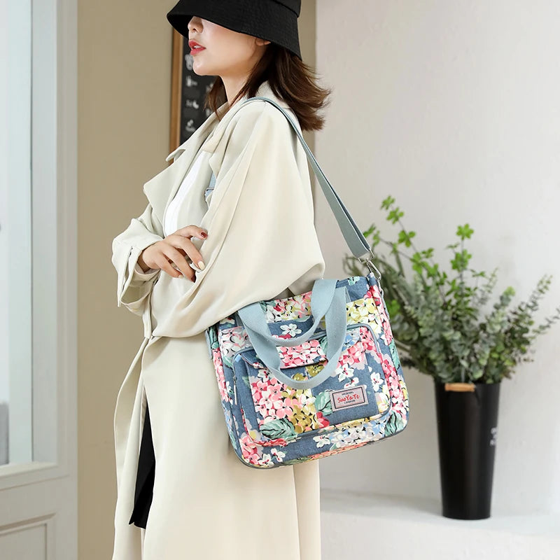Floral Shoulder Bag Large Capacity Waterproof Top-handle Travel Totebag