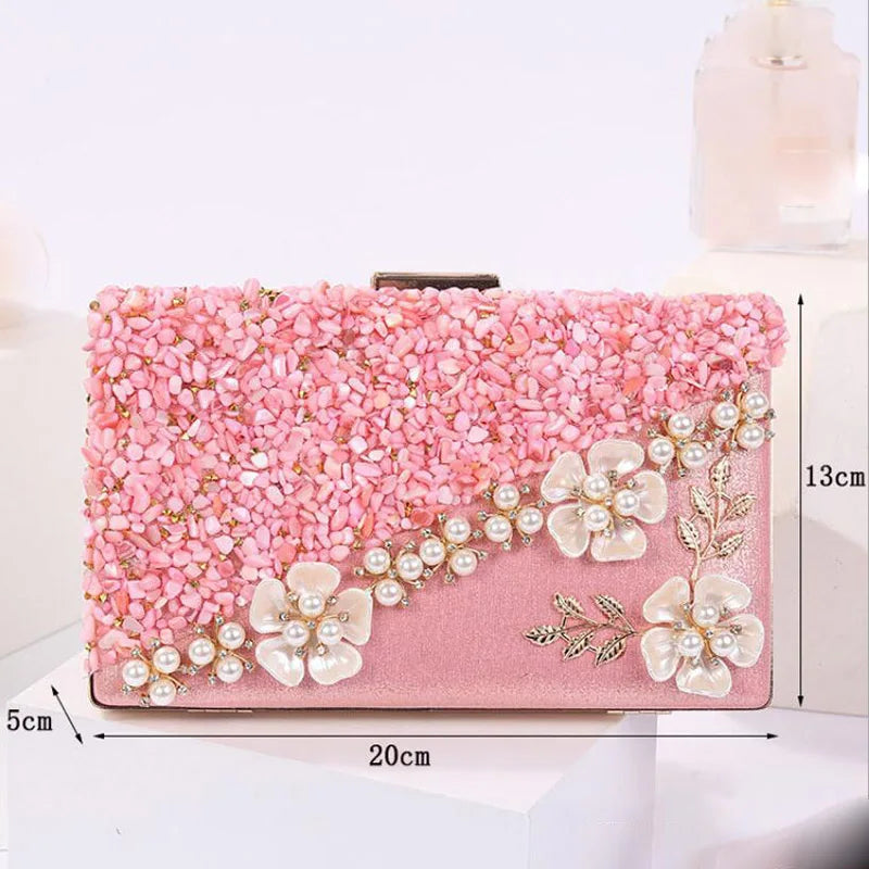 Flower Wedding Clutches Evening Bag Party Purse with Rhinestone Chain