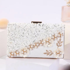 Flower Wedding Clutches Evening Bag Party Purse with Rhinestone Chain